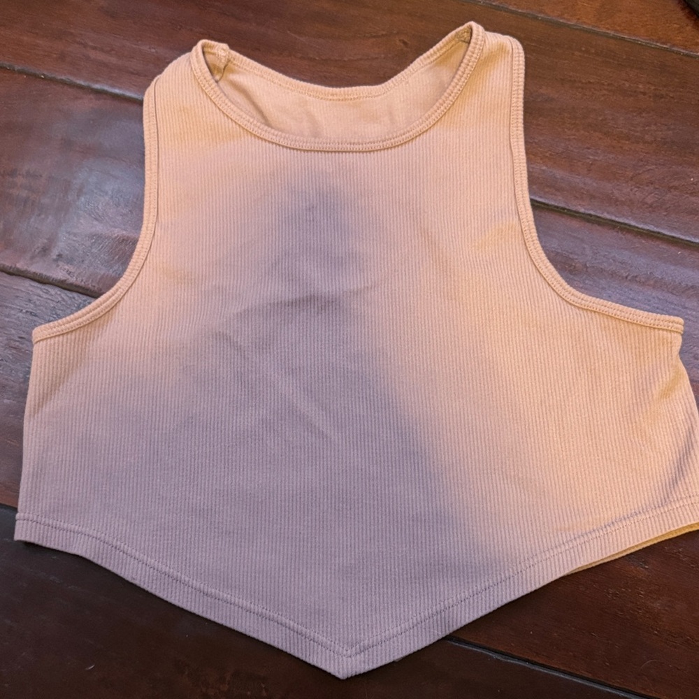 Beige Ribbed Crop Top